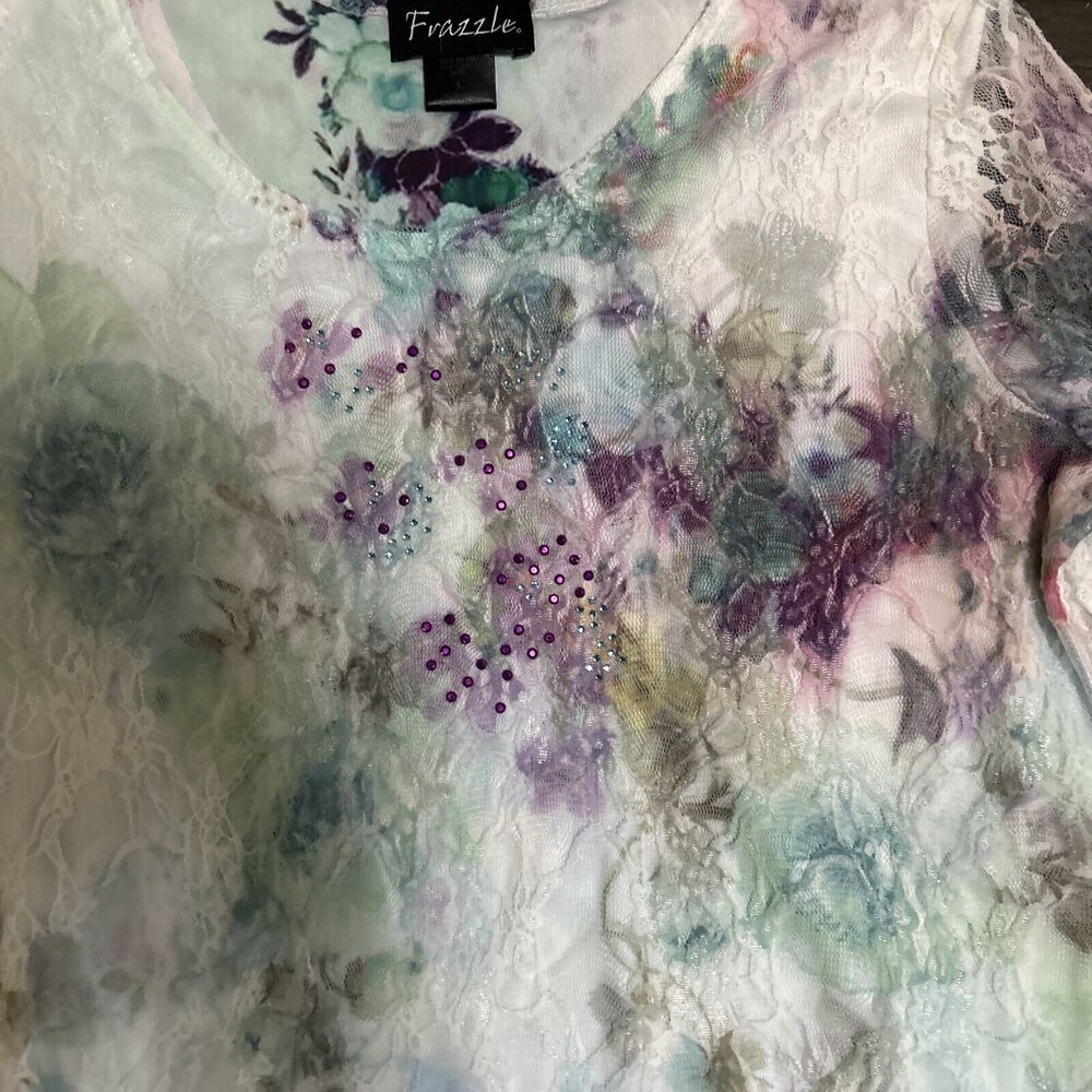 Frazzle Womens Size L Lace Overlay Turquoise Floral Fairy Ethereal Whimsical - Picture 3 of 5